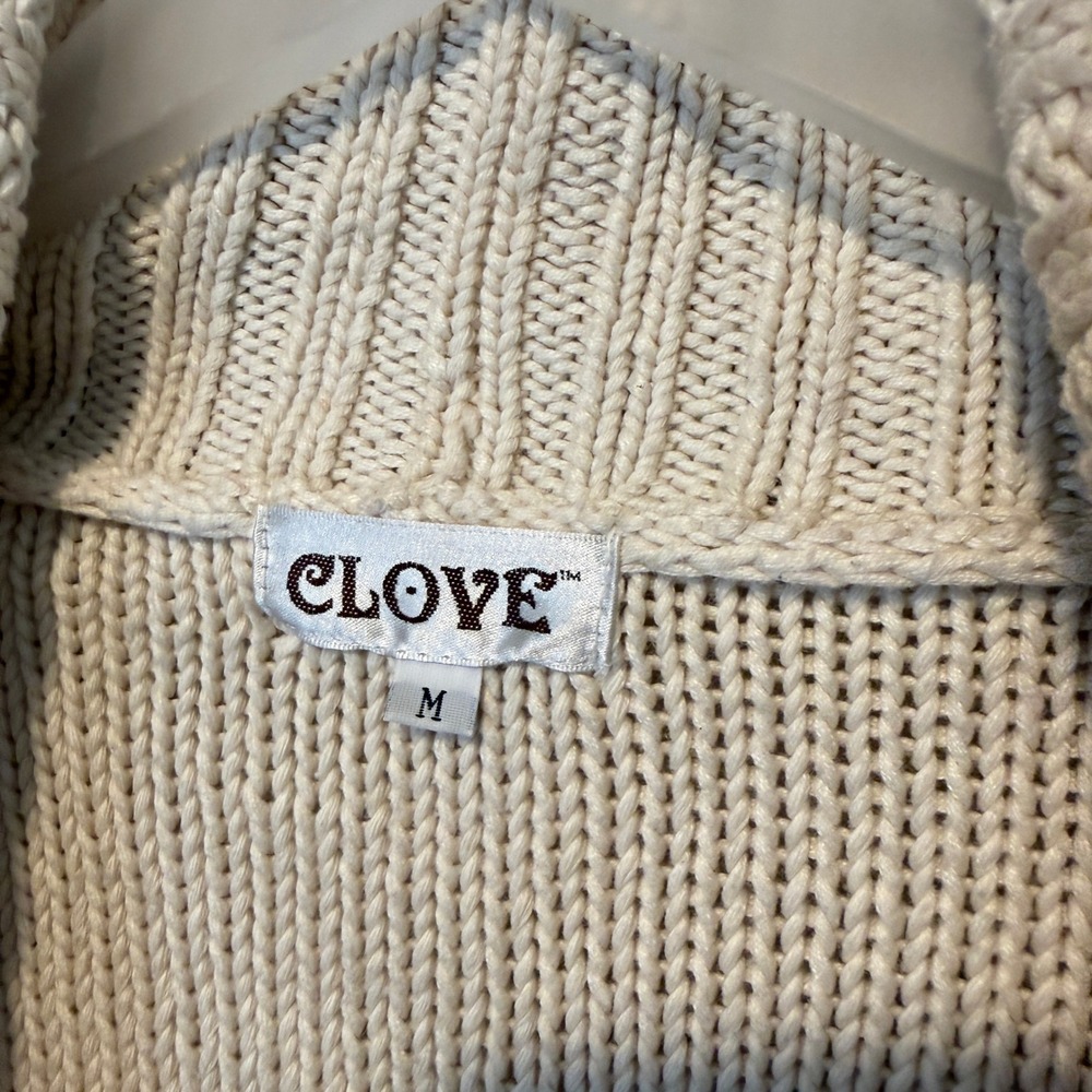Clove Cream Cable Knit Shawl Collar Cropped Cardigan Sweater Womens Medium - Picture 4 of 4